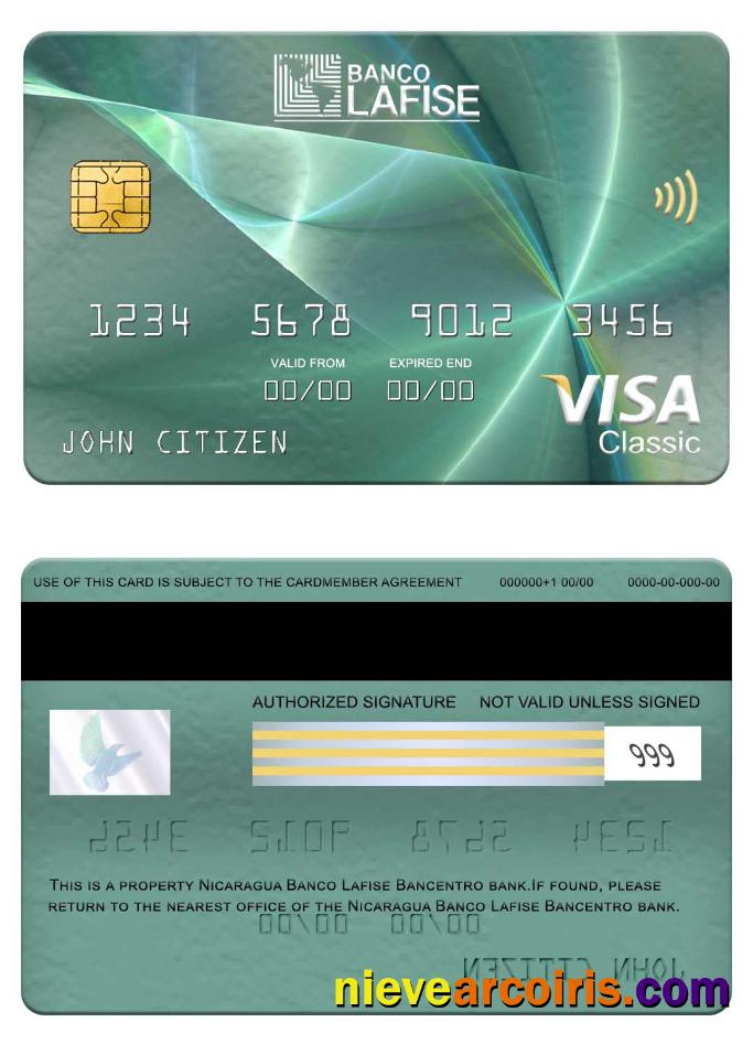 Nicaragua Banco Lafise Bancentro bank visa classic card screen